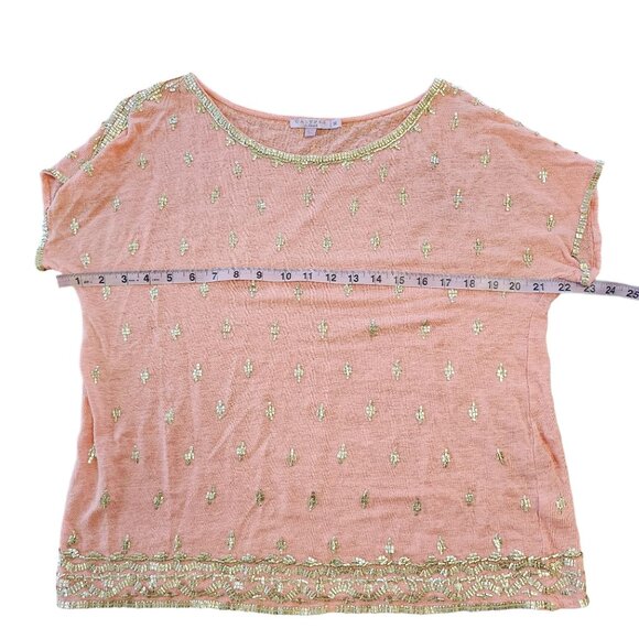Calypso St. Barth Peach Beaded Short Sleeved Boho Top Linen sz M - Picture 6 of 11